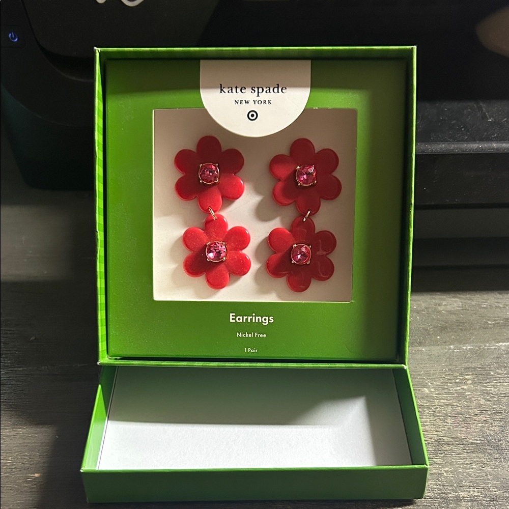 Kate Spade Red Floral Earrings with‎ Pink Accents